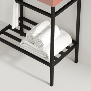 24 \ "Set di vanità da bagno rosso lucido Freestanding Console lavello rettangolare in ceramica rubinetto aperto gambe in metallo - Product Image 4