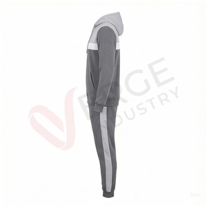 Ensemble de survêtement gris pour homme, manches longues, col montant, fermeture éclair sur le devant, logo, couleur unie, respirant, coupe classique, vêtements d'automne - Product Image 3