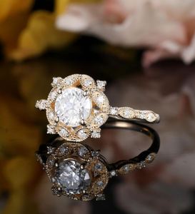 แหวนหมั้นมอสซาไนต์ทรงฮาโลประดับเพชร ชุบทอง 14K น้ำหนัก 4 กรัม แหวนแต่งงานแบบครึ่งวงแหวนประดับเพชรแบบ Prong Set ดีไซน์หรูหราสำหรับเจ้าสาวในวันครบรอบแต่งงาน - Product Image 2