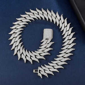 Bracelet en argent sterling 925 avec maillons cubains en forme d'épines infinies, serti de diamants de laboratoire, chaîne glacée, cadeau de bijoux - Product Image 1