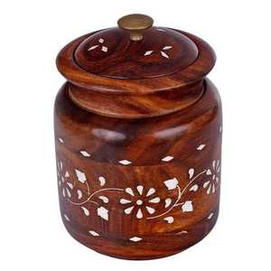 Pot de rangement en bois d'acacia avec couvercle, récipient de rangement de cuisine en bois fait main, pot à épices en bois naturel, rangement alimentaire décoratif - Product Image 2