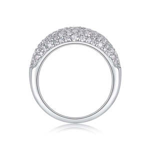 VVS Moissanite Pave <b>Dome</b> <b>Ring</b> 925 Sterling Silver Rhodium Plated Resizable Iced High-Polished Luxury Statement Band Engagement - Product Image 2