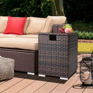 Tavolino Laterale in Rattan Marrone Sfumato 40*40*57cm con Struttura in Ferro per Stoccaggio Bombole Gas - Product Image 6