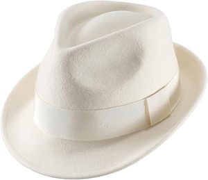 White Wool Fedora Hat with Ribbon Band Unisex Classic Style for Casual Wear Spring Autumn 56-58CM - Product Image 3