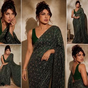 Sari de Bollywood de alta calidad con trabajo elaborado de lentejuelas dobles y blusa de seda de morera, precio mayorista de Royal Export - Product Image 3