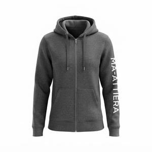 Sudadera con capucha y cremallera para mujer, color gris oscuro, de forro polar, manga larga, con estampado gráfico y bolsillo canguro, personalizada - Product Image 3