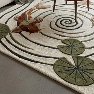 Designer Circular Koi Fish Rug Artistic Pond Pattern Carpet Modern Handtufted Living Room Bedroom Soft Decorative Area <b>Floor</b> Rug - Product Image 3