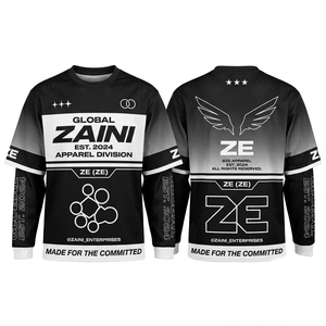 เสื้อโพลีเอสเตอร์พรีเมียม 180 GSM สองชั้น สีดำขาว แต่งผ้าตาข่ายกีฬา แผ่นตัดต่อสีตัดกัน พร้อมโลโก้สั่งทำ - Product Image 1