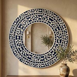 Best Selling Bone Inlay Modish Mirror <b>Frame</b> <b>Grey</b> Floral Pattern MDF Board Made Round Shape Photo <b>Frame</b> Mirror <b>Frame</b> New Design - Product Image 1
