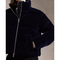 Veste matelassée en velours pour femme, col montant, manches longues, manteau d'hiver court, épais et chaud, style pull, couleur unie