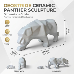 Escultura de Pantera Geométrica de Cerámica AG Elements, Figura Animal Moderna para Decoración del Hogar con Temática de Conexión, Juego de Múltiples Piezas para Mesa - Product Image 3