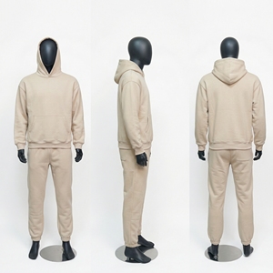 Ensemble de survêtement unisexe en molleton épais beige chaud avec logo personnalisé, sweat à capuche et pantalon de jogging, streetwear OEM personnalisé - Product Image 1