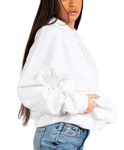 Sudadera de punto de algodón 100% de peso pesado transpirable de gran tamaño con hombros caídos para mujer, sudadera informal de invierno con logotipo impreso en 3D personalizado - Product Image 2