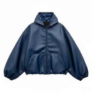 Sudadera con Capucha de Cuero Genuino, Corte Ajustado, para Invierno, con Estampado Digital, Teñido Liso, Ropa de Exterior con Características Premium, para Hombre - Product Image 5