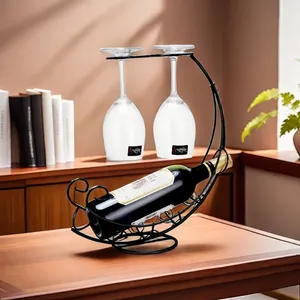 Support de comptoir en métal en forme de bateau pour bouteilles et verres à vin, présentoir à vin avec rangement suspendu pour verres à pied pour table à manger - Product Image 4
