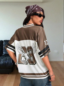 Maillot de football américain unisexe surdimensionné en maille graphique à col en V et manches courtes – Vente en gros, Fabricant OEM - Product Image 3
