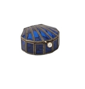 Caja de Joyería de Vidrio Azul con Forma de Concha Marina, Paneles con Detalles Dorados, para Regalo, Contenedor de Almacenamiento, Caja de Joyería de Latón - Product Image 1