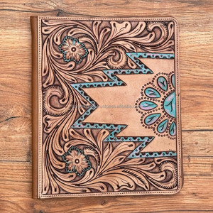 พอร์ตโฟลิโอหนังแท้สีเทอร์ควอยซ์เอกสารเอกสาร A4จัดเรียงตามสั่ง - Product Image 2