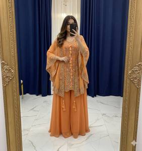 ชุดปาลาซโซผ้าจอร์เจตต์ปักลายสำหรับผู้หญิง พร้อมเสื้อคลุมปักเลื่อมเข้าชุด ขายส่งเสื้อผ้าชาติพันธุ์ - Product Image 4