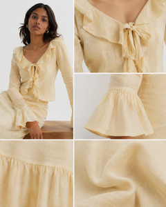 Conjunto de Dos Piezas de Alta Calidad para Vacaciones - Blusa Elegante Color Crema con Mangas con Volantes y Falda Larga Moderna Informal - Product Image 3
