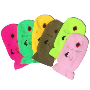 Cagoule tricotée colorée avec yeux brodés et motif pistolet, pour adultes, unisexe, réglable, idéale pour les fêtes en extérieur - Product Image 1