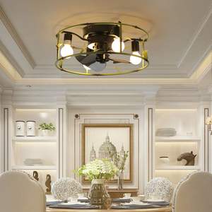 19" Green Industrial <b>LED</b> <b>Ceiling</b> <b>Fan</b> Light Flush Mount Caged Design 3-Light Rustic 6-Speed Reversible DC Motor Silent Remote - Product Image 1