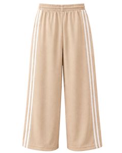 Pantalones Deportivos Anchos Color Beige Arena con Franjas Laterales Blancas para Mujer, Corte Holgado Informal, Cintura Elástica, Estilo Urbano - Product Image 2