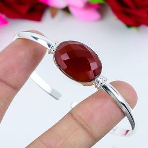 Hermoso Brazalete de Plata de Ley 925 con Gema de Granate, Hecho a Mano, Elegante, Regalo para San Valentín - Product Image 2