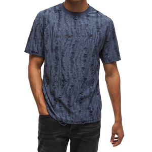 T-shirt déchiré et vieilli pour homme, en coton lavé, style streetwear décontracté, manches courtes, coupe oversize, tendance, OEM - Product Image 4