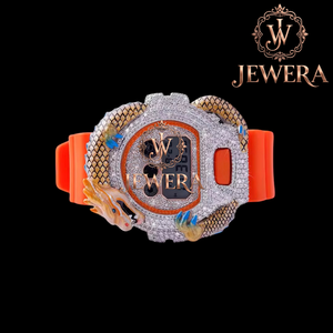 Premium Quality Moissanite Orange <b>Rubber</b> Diamond <b>Watch</b> for Daily Wear Party Events and Trendy Fashion Lovers Available for Sale - Product Image 2