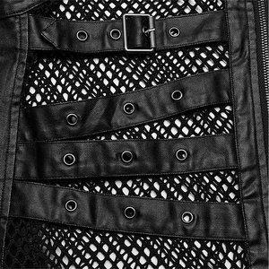 เสื้อกั๊กหนังตาข่ายสไตล์โกธิคพังก์สีดำสำหรับผู้ชาย ดีไซน์หล่อเท่ พร้อมห่วงหนังและดีเทลเว้า - Product Image 5