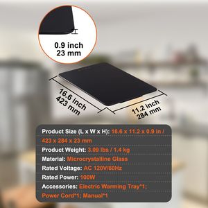 Vassoio Riscaldante Elettrico Portatile in Vetro Temperato 42x28 cm con Intervallo di Temperatura 65-90 Gradi Celsius per Uso in Cucina - Product Image 5