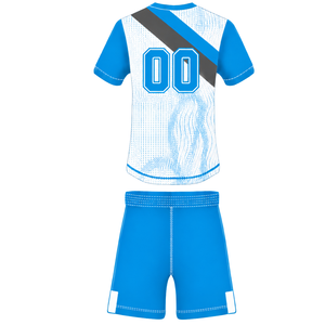Conjunto de Uniforme de Rugby de Manga Corta en Azul Cielo, Blanco y Gris, Jersey de Rugby con Cuello Redondo y Diseño Gráfico, Pantalones Cortos con Cordón, Ropa Deportiva para Equipo - Product Image 2