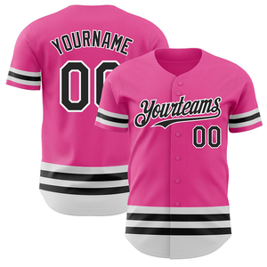 Camiseta de béisbol personalizada de talla grande, cosida, 100% poliéster, uniformes de equipo, camisetas rosa y blanco, color OEM, camisetas con botones. - Product Image 1