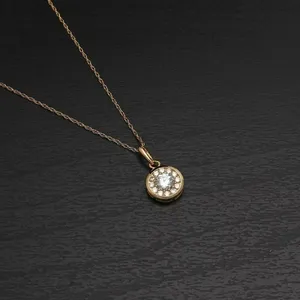 Moissanite Brilliant Cut Pendant Necklace 925 Sterling <b>Silver</b> Gold Plated Halo Diamond Style Jewelry Women Tishya Diamond 4 Gram - Product Image 3