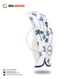 Gants unisexes légers et respirants en cuir Cabretta, durables et élégants, en peau de mouton, blancs et bleus, à motif palmier, pour la main gauche, antidérapants, avec fermeture auto-agrippante - Product Image 2