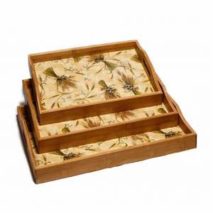 Wholesale Custom Logo Print Vintage Acacia Wood Ottoman Trays Wooden Serving Tray with Handle - Product Image 5