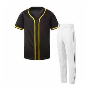 Men Black Yellow Baseball Jersey Set Short Sleeve Button Front White <b>Pants</b> Breathable Anti-Bacterial UV Protection Polyester - Product Image 1