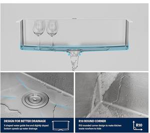 Évier de cuisine à bol unique robuste THCSS-0192 fait à la main en acier inoxydable 304 technologie anti-bruit satin résistant à la corrosion - Product Image 6