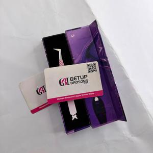 Ombre <b>Pink</b>/White Butterfly Cutout Fiber Tip Precision <b>Tool</b> <b>Box</b> Packaging GETUP BROSONS IMPEX Stainless Steel Eyelash Tweezers - Product Image 2