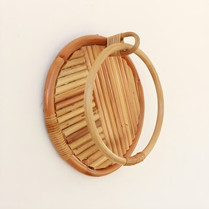 Estante de ducha circular de ratán, toallero para colgar toallas, decoración para baño de invitados - Product Image 4