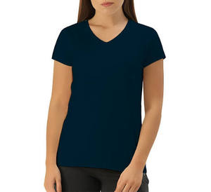 T-shirt élégant pour femmes à manches courtes en tissu respirant avec col en V classique et couleur unie - Product Image 1