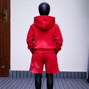 Fabricación personalizada ácido lavado Vintage Hoodie francés Terry recortado diamantes de imitación desgastado Zip up Hoodies hombres - Product Image 4