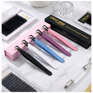 Pinces à cils de précision antidérapantes et antistatiques, pointe en fibre, pinces à extensions de cils en acier inoxydable, pinces russes professionnelles - Product Image 1