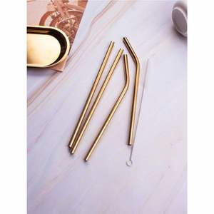 Stainless Steel Rose Gold Polished Long Metal <b>Straw</b> Handmade Handle Eco-Friendly Modern Stylish Luxury Bar <b>Straw</b> <b>for</b> - Product Image 1