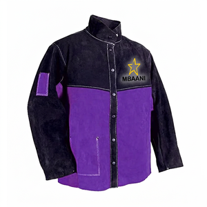 Veste de soudeur en cuir marron MBAANI, ignifuge, imperméable, manches en polyester, fermeture boutonnée, poche pour respirateur, vêtements de travail de sécurité - Product Image 3