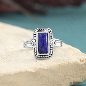 925 Sterling Silver Rectangle <b>Lapis</b> <b>Lazuli</b> <b>Ring</b> for Women Handmade Vintage Geometric Blue Gemstone Statement <b>Ring</b> - Product Image 4