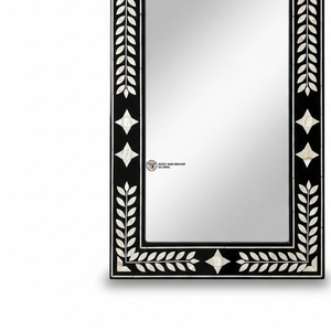 Espejo de Pared Cuadrado Negro Art Deco Hecho a Mano con Incrustaciones de Madreperla y Laurel, Detalles Geométricos para Decoración de Bodas - Product Image 4