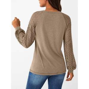 Automet 2025 femmes à manches longues dentelle Blouse col rond habillé décontracté travail hauts confortable automne tenues vêtements de mode - Product Image 2