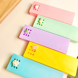 SWORLD <b>Colorful</b> Plastic <b>Pen</b> Holder With Cute Animal Decorations Square Shape Portable Stationery Storage Case <b>Multi</b> <b>Color</b> - Product Image 3